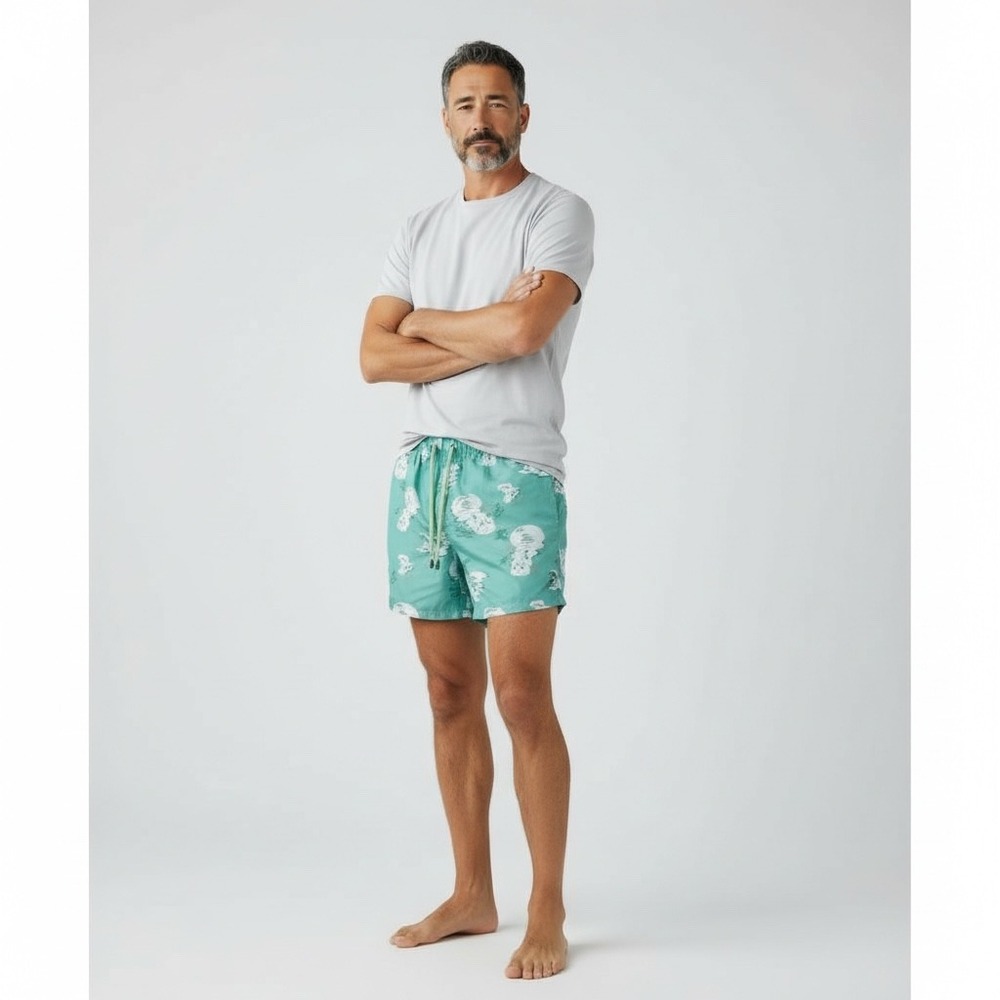 Granadilla Men's Swim Trunks Shorts Teal Hippo Print Elastic Waist Size‎ Small
